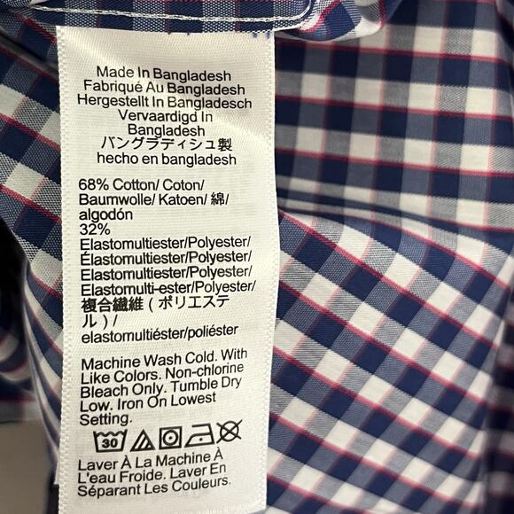 J Crew Mens Slim Performance Button Up Shirt Size L Navy Check Office Church - Picture 5 of 6